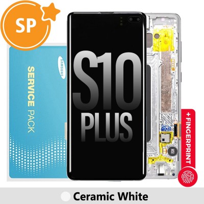 Samsung Galaxy S10 Plus G975F OLED Screen Replacement with Frame GH82-18849J (Service Pack)-Ceramic White