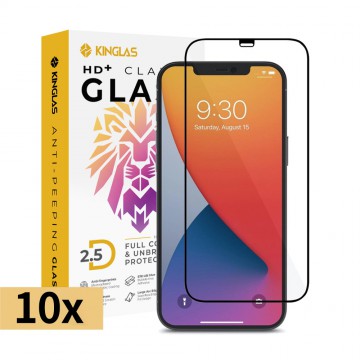 Kinglas 10 Packs 2.5D Full Coverage Silk Printing Black Edge Tempered Glass Screen Protector For iPhone 12 / 12 Pro