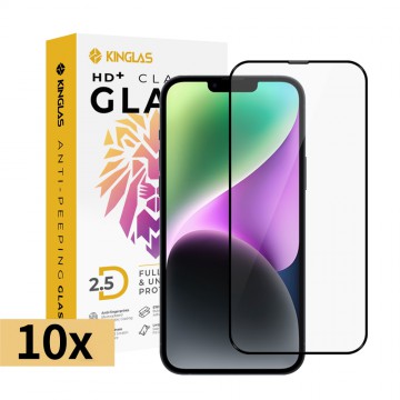 iPhone 15 Plus / 16 Plus Kinglas 10 Packs 2.5D Full Coverage Silk Printing Black Edge Tempered Glass Screen Protector