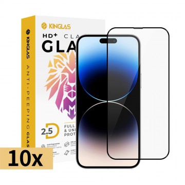 iPhone 15 Pro Max Kinglas 10 Packs 2.5D Full Coverage Silk Printing Black Edge Tempered Glass Screen Protector