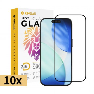 iPhone 16 Pro Max / 17 Pro Max / 18 Pro Max Kinglas 10 Packs 2.5D Full Coverage Silk Printing HD+ Clarity Glass Screen Protector