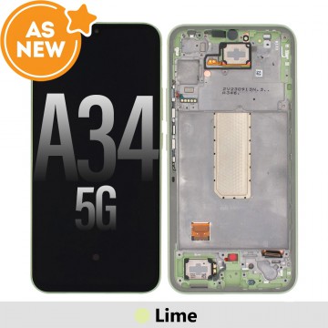 AS NEW-Samsung Galaxy A34 5G A346B OLED Screen Replacement with Frame -Lime (SERVICE PACK SCREEN AND SERVICE PACK FRAME ASSEMBLED)