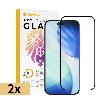 iPhone 16Pro Max / 17 Pro Max / 18 Pro Max Kinglas 2 Packs 2.5D Full Coverage Silk Printing HD+ Clarity Glass Screen Protector