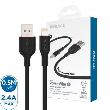 iQuick PowerWire 1 Series TPE Charging Data Cable USB to iP 0.5m