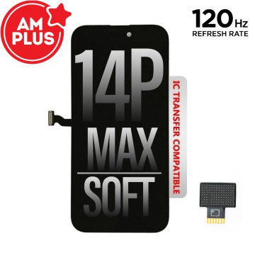 AMPLUS Soft OLED Assembly for iPhone 14 Pro Max Screen Replacement (120HZ, Compatible for IC chip transfe，As the same price as the incell 120hz but low faulty rate)