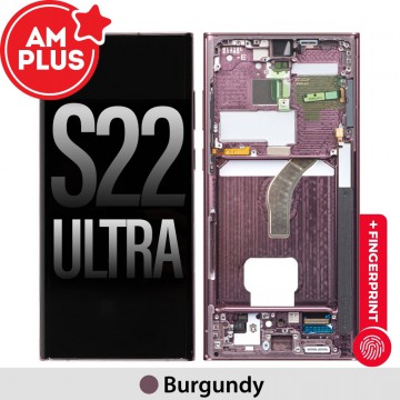 Samsung Galaxy S22 Ultra 5G G908B AMPLUS OLED Screen Replacement Digitizer with Frame-Burgundy (improved edition, no black screen, Do not need recall)