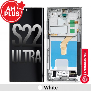 Samsung Galaxy S22 Ultra 5G G908B AMPLUS OLED Screen Replacement Digitizer with Frame-White (improved edition, no black screen, Do not need recall)