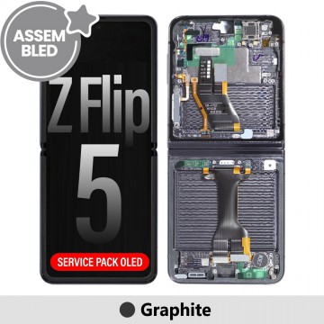 ASSEMBLED OLED Screen Replacement with Frame for Samsung Galaxy Z Flip5 5G F731B-Graphite (SERVICE PACK SCREEN BUT REFURBISH FRAME ASSEMBLED BY CRAZY)
