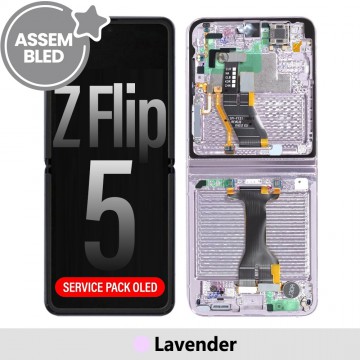 ASSEMBLED OLED Screen Replacement with Frame for Samsung Galaxy Z Flip5 5G F731B-Lavender (SERVICE PACK SCREEN BUT REFURBISH FRAME ASSEMBLED BY CRAZY)