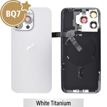 BQ7 Rear Cover Glass with Camera Lens Glass and Wireless NFC Charging with Flash Flex Cable for iPhone 15 Pro Max-White Titanium
