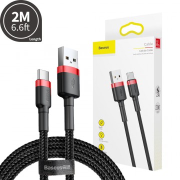 Baseus Cafule Fast Charge Type-C USB Data Charging Cable 2A 2M for iPhone 15 16 17 Series