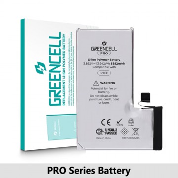 Greencell PRO series-iPhone 16 Pro Replacement Battery with Adhesive Strips 3582mAh (TI chip -27546-A3 IC & Original Cell)