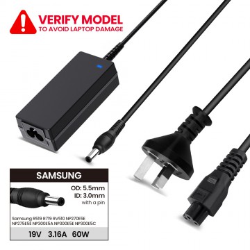 Laptop Power Adapter SG601905530 For Samsung R519 R719 RV510 NP270E5E NP275E5E NP300E5A NP300E5E NP300E5C (With Pin Inside)