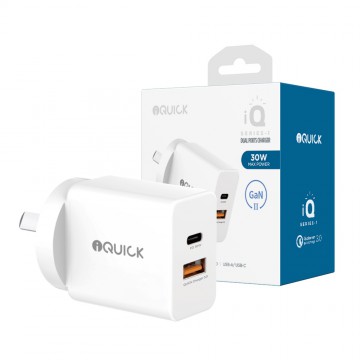 iQuick GaN II 30W PD3.0+QC3.0 Dual Ports Charging Adapter