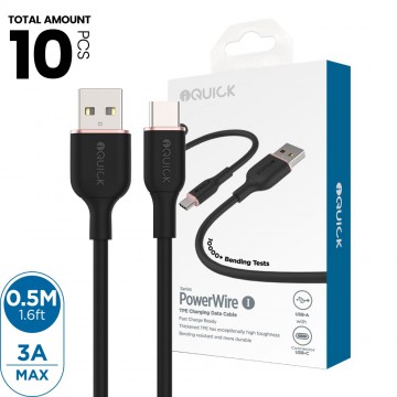 iQuick PowerWire 1 Series TPE Charging Data Cable USB to Type-C 0.5m (Support Huawei 66W Super Charge) (10PCS)