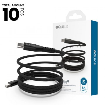 iQuick MagWire 1 Series Self-winding Charging Data Cable 100W/5A 1m for iPhone 15 16 17 Series (10PCS)
