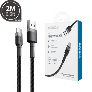 iQuick Braided USB-C to USB-A Fast Charging Cable 2M for iPhone 15 16 Series