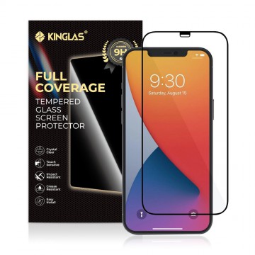 Kinglas 2.5D Full Coverage Silk Printing Black Edge Tempered Glass Screen Protector For iPhone 12 / 12 Pro