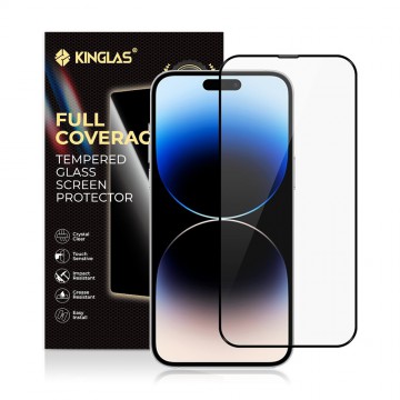 Kinglas 2.5D Full Coverage Silk Printing Black Edge Tempered Glass Screen Protector for iPhone 14 Pro