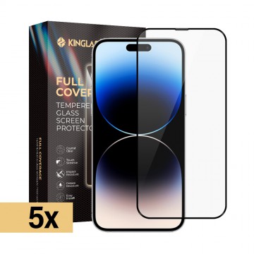 iPhone 15 Pro Max Kinglas 5 Packs 2.5D Full Coverage Silk Printing Black Edge Tempered Glass Screen Protector