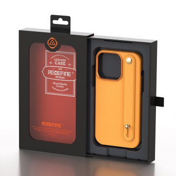 REDEFINE Metal Camera Lens PU Leather Case Cove with Hand Belt for iPhone 14 Plus
