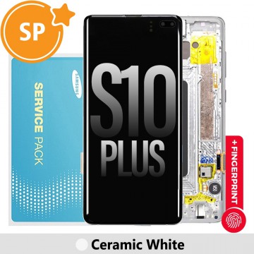 Samsung Galaxy S10 Plus G975F OLED Screen Replacement with Frame GH82-18849J (Service Pack)-Ceramic White