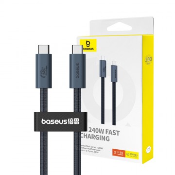 Baseus Flash Series 2 USB4 Full Featured Data Cable Type-C to Type-C 240W 1M-Cluster Black Compatible for iPhone 15 / 16 / 17 Series