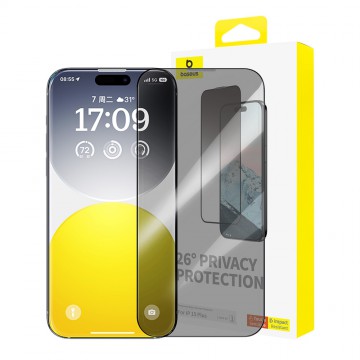 iPhone 15 Plus Baseus Diamond Series Full-Coverage Privacy Protection Tempered Glass Screen Protector 