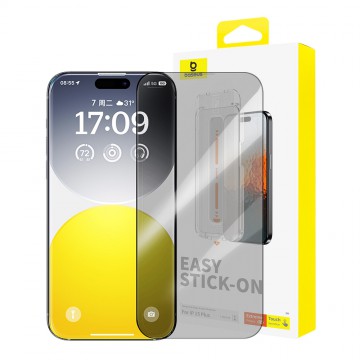 iPhone 15 Plus Baseus Sapphire Series Privacy Protection Tempered Glass Screen Protector (with Dust Filter)