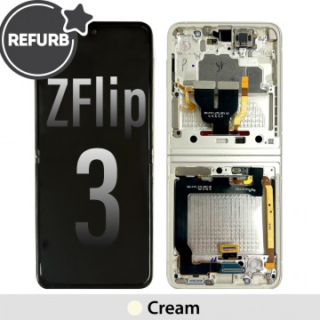 REFURB OLED Screen Digitizer Replacement with Frame for Samsung Galaxy Z Flip 3 5G F711B-Cream