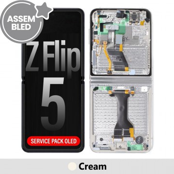 ASSEMBLED OLED Screen Replacement with Frame for Samsung Galaxy Z Flip5 5G F731B -Cream (SERVICE PACK SCREEN BUT REFURBISH FRAME ASSEMBLED BY CRAZY)