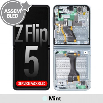 ASSEMBLED OLED Screen Replacement with Frame for Samsung Galaxy Z Flip5 5G F731B-Mint (SERVICE PACK SCREEN BUT REFURBISH FRAME ASSEMBLED BY CRAZY)