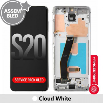 ASSEMBLED OLED Screen Replacement with Frame for Samsung Galaxy S20 G980F-Cloud White (SERVICE PACK SCREEN BUT REFURBISH FRAME ASSEMBLED BY CRAZY)