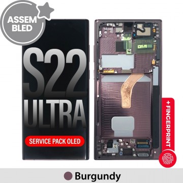 ASSEMBLED OLED Screen Replacement with Frame for Samsung Galaxy S22 Ultra 5G S908B-Burgundy (SERVICE PACK SCREEN BUT REFURBISH FRAME ASSEMBLED BY CRAZY)