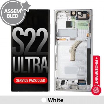 ASSEMBLED OLED Screen Replacement with Frame for Samsung Galaxy S22 Ultra 5G S908B-White (SERVICE PACK SCREEN BUT REFURBISH FRAME ASSEMBLED BY CRAZY)