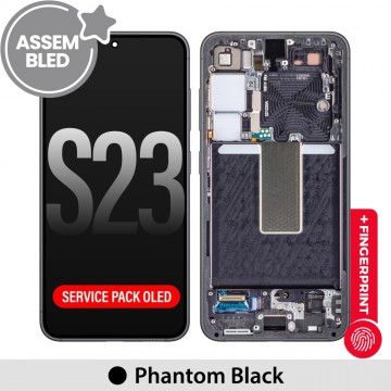 ASSEMBLED OLED Screen Replacement with Frame for Samsung Galaxy S23 S911B-Phantom Black (SERVICE PACK SCREEN BUT REFURBISH FRAME ASSEMBLED BY CRAZY)