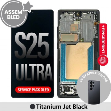 ASSEMBLED OLED Screen Replacement with Frame for Samsung Galaxy S25 Ultra S938B-Titanium Jet Black (SERVICE PACK SCREEN BUT REFURBISH FRAME ASSEMBLED BY CRAZY)