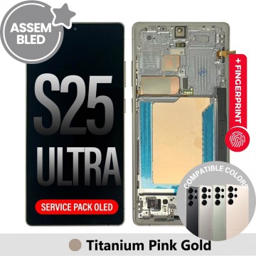 ASSEMBLED OLED Screen Replacement for Samsung Galaxy S25 Ultra S938B-Titanium Pink Gold (SERVICE PACK SCREEN BUT REFURBISH FRAME ASSEMBLED BY CRAZY)
