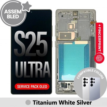 ASSEMBLED OLED Screen Replacement with Frame for Samsung Galaxy S25 Ultra S938B-Titanium White Silver (SERVICE PACK SCREEN BUT REFURBISH FRAME ASSEMBLED BY CRAZY)