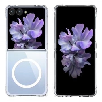 Crystal Clear Transparent Case Cover With Magnetic Ring for Samsung Galaxy Z Flip8-Transparent