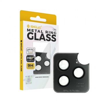 iPhone 16 Pro / 16 Pro Max / 14 Pro / 14 Pro Max Kinglas Metal Ring HD Tempered Glass Camera Lens Protector Film 