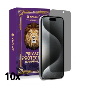 iPhone 15 Plus / 15 Pro Max / 16 Plus Kinglas 10 Packs Privacy Tempered Glass Screen Protector
