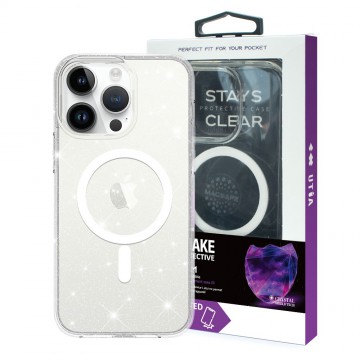 UTIA Ultimake Glitter Shockproof Transparent Case Cover With Magnetic Ring for iPhone 12 / 12 Pro-Shiny Clear